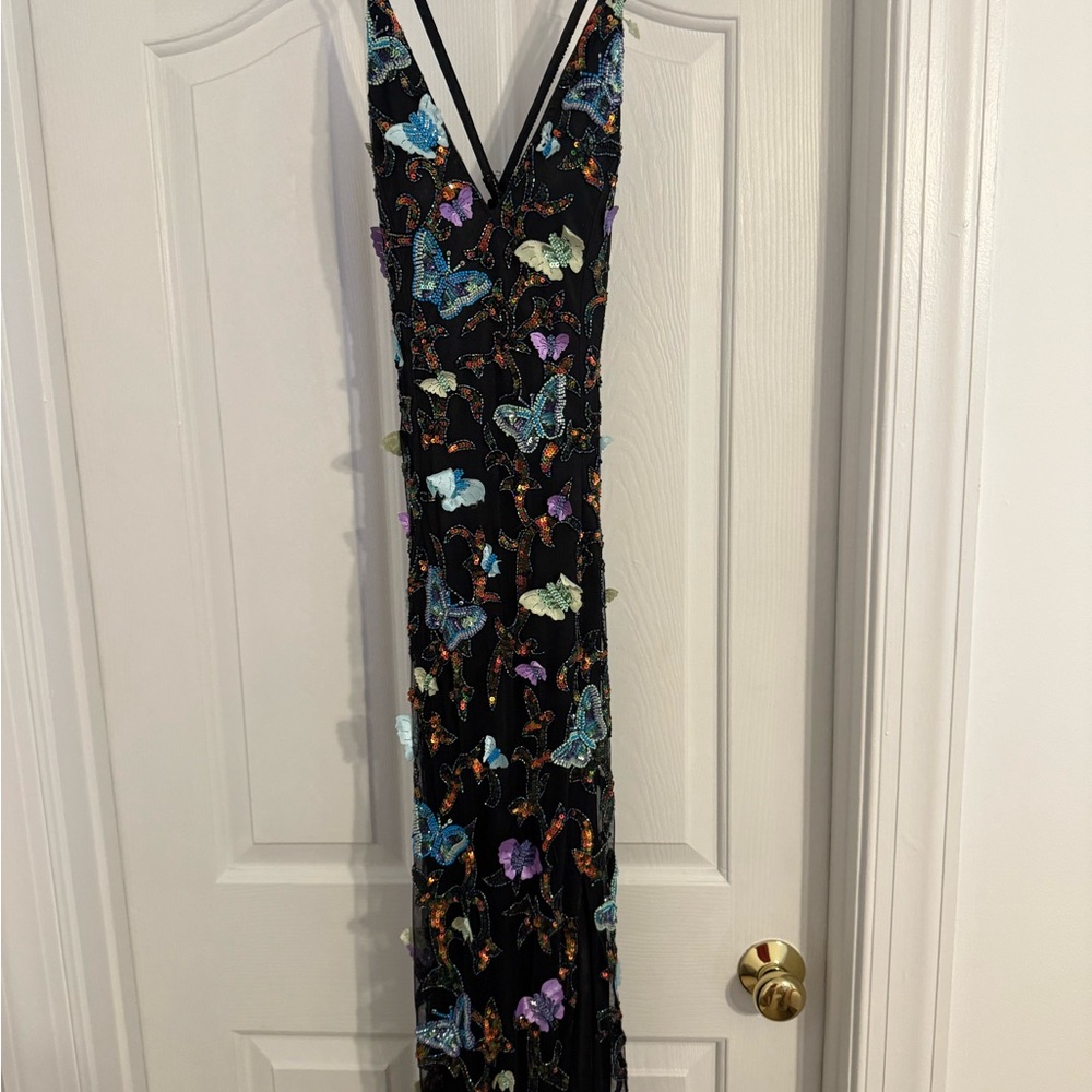 Elegant Black Butterfly Print Dress